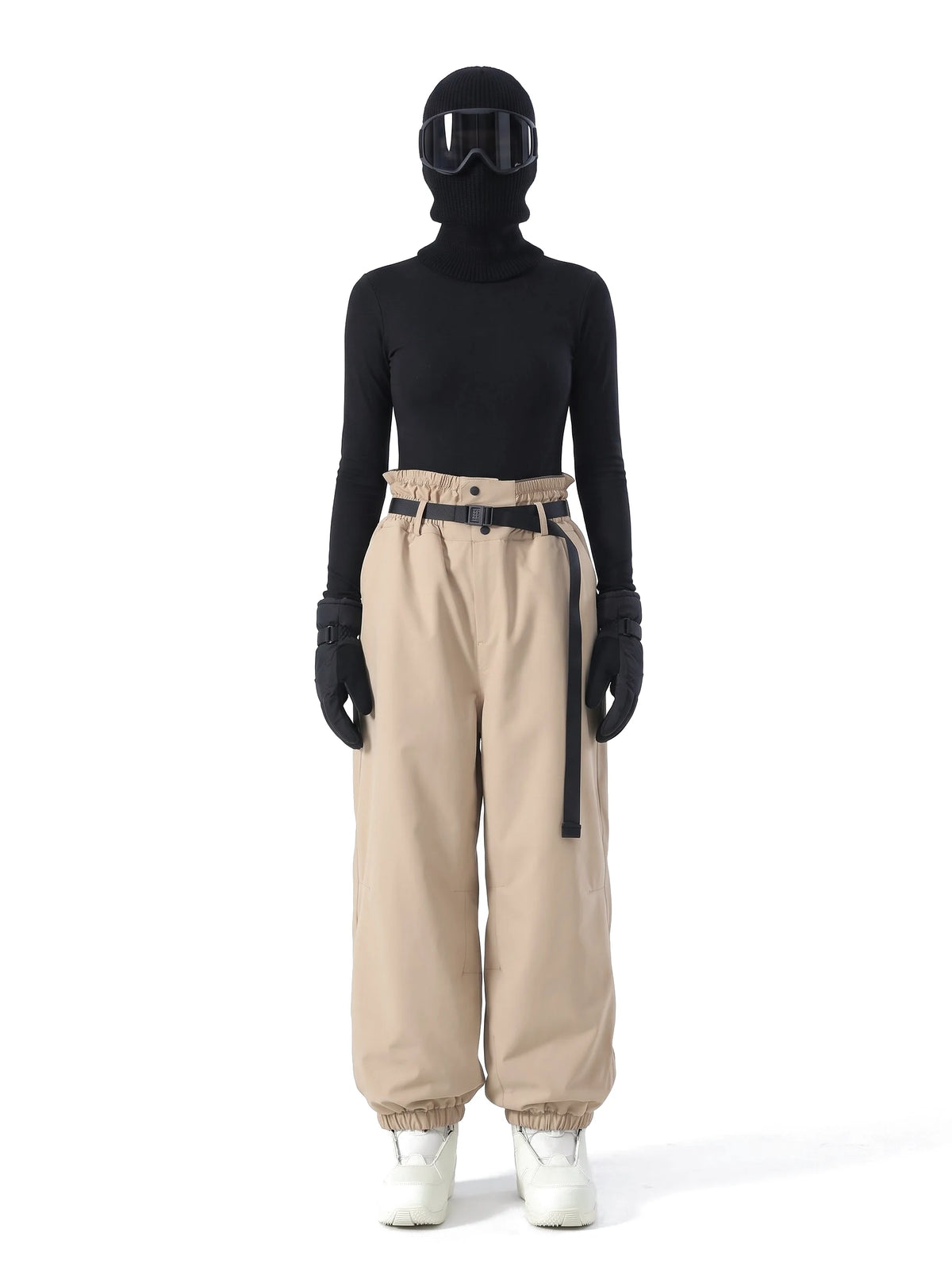 Pantalon de ski unisexe 3 couches doublé polaire avec ceinture – Sable