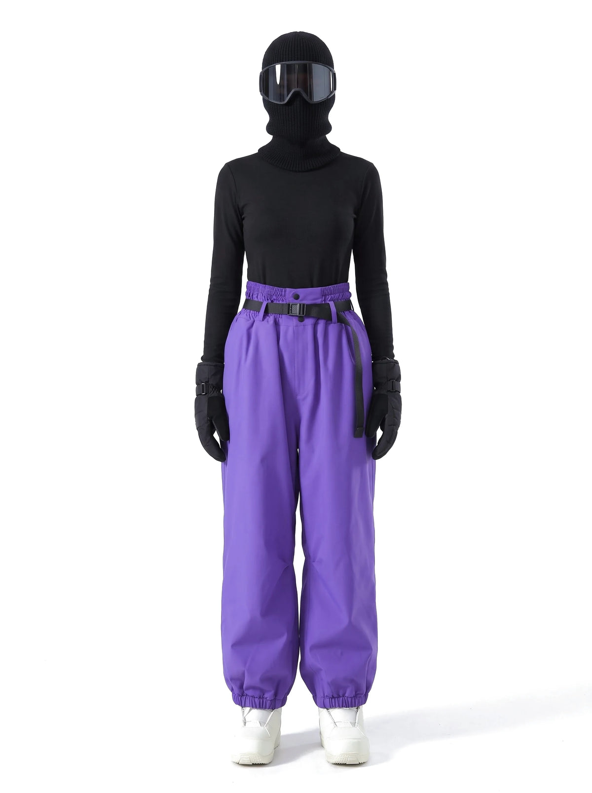Pantalon de ski unisexe 3 couches doublé polaire avec ceinture – Violet