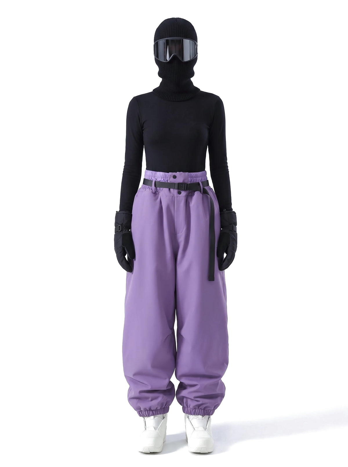 Pantalon de ski unisexe 3 couches doublé polaire avec ceinture – Violet fumé