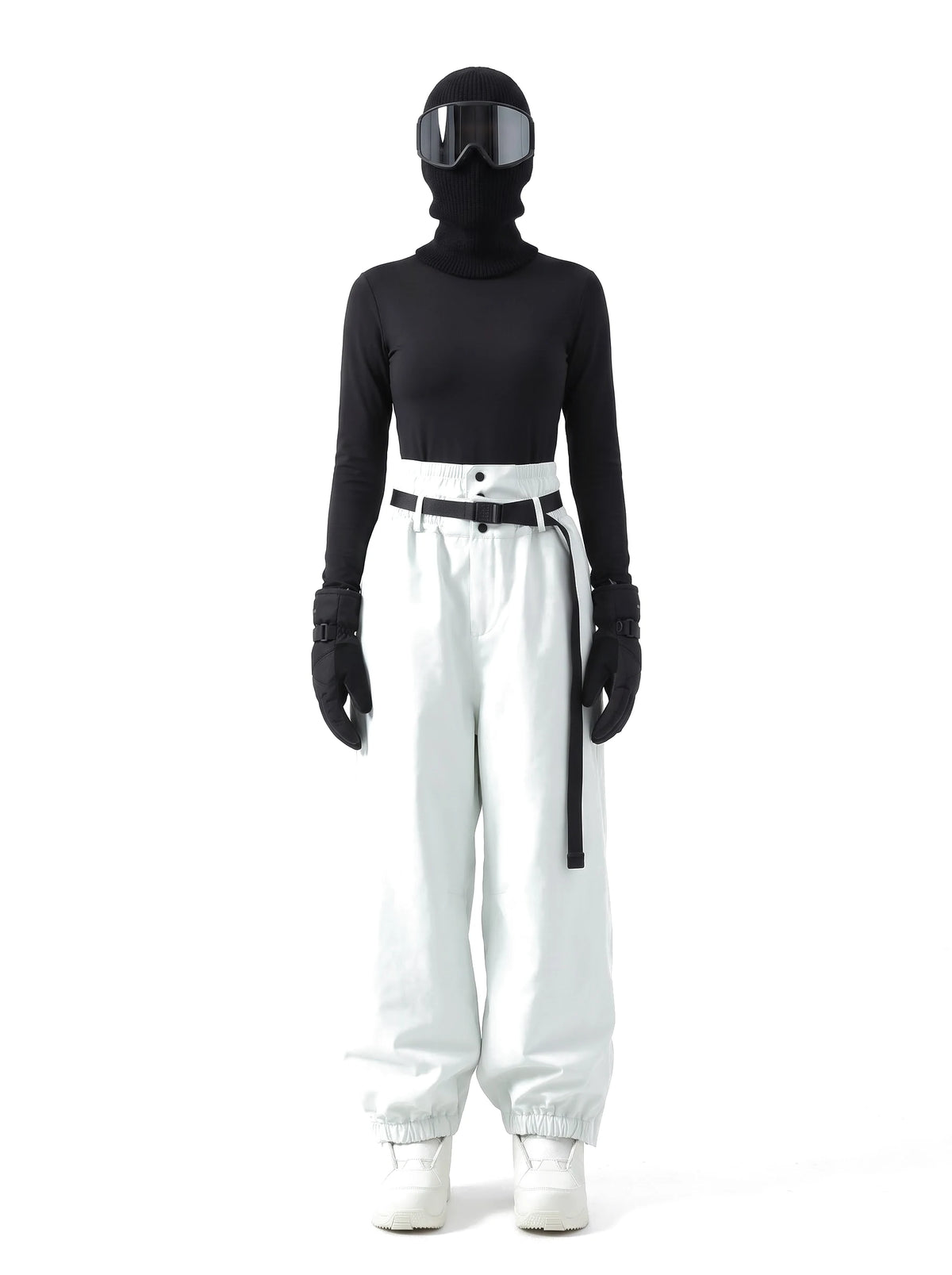 Pantalon de ski unisexe ample molletonné à bas élastiqués – Blanc