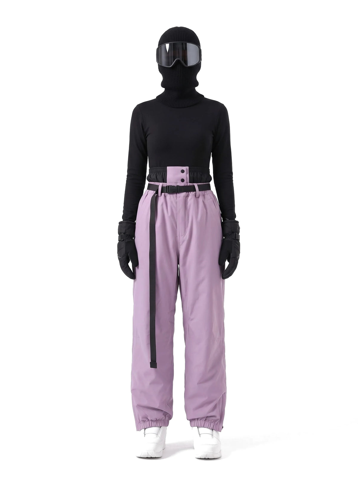 Pantalon de ski unisexe ample molletonné à bas élastiqués – Lilas