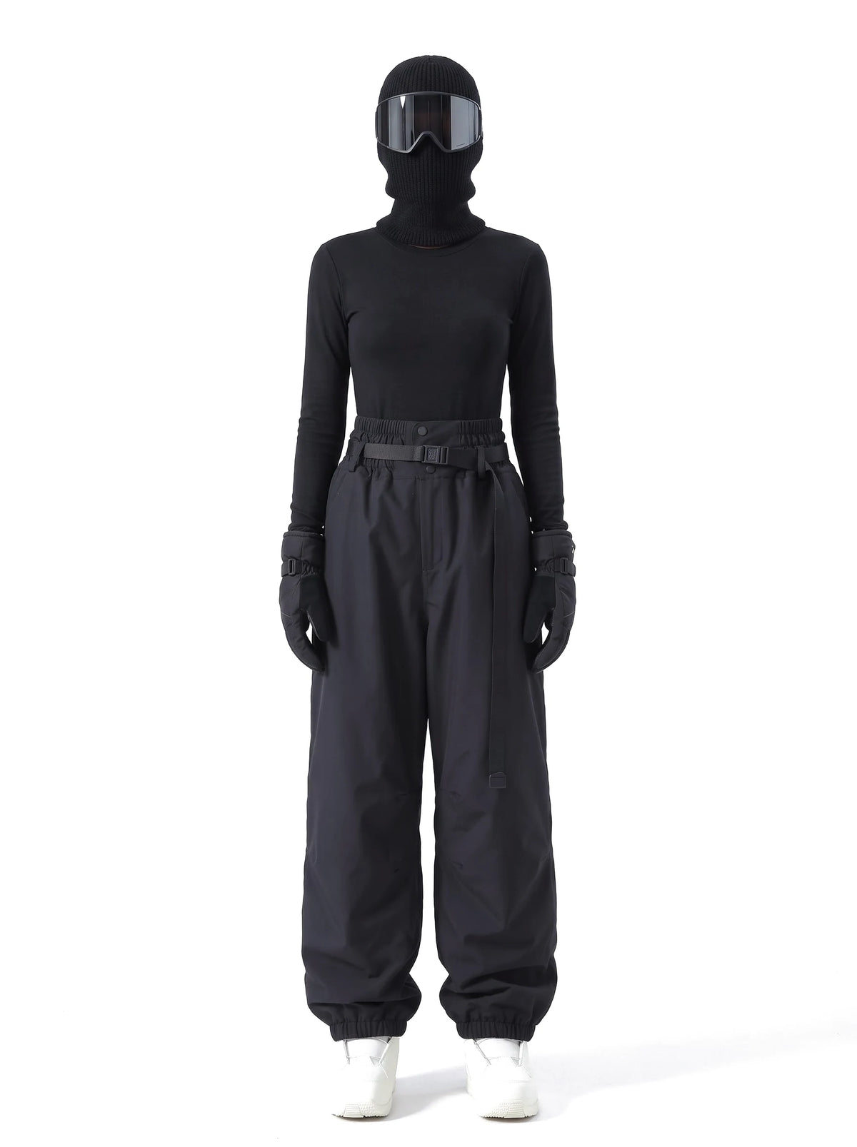 Pantalon de ski unisexe ample molletonné à bas élastiqués – Noir