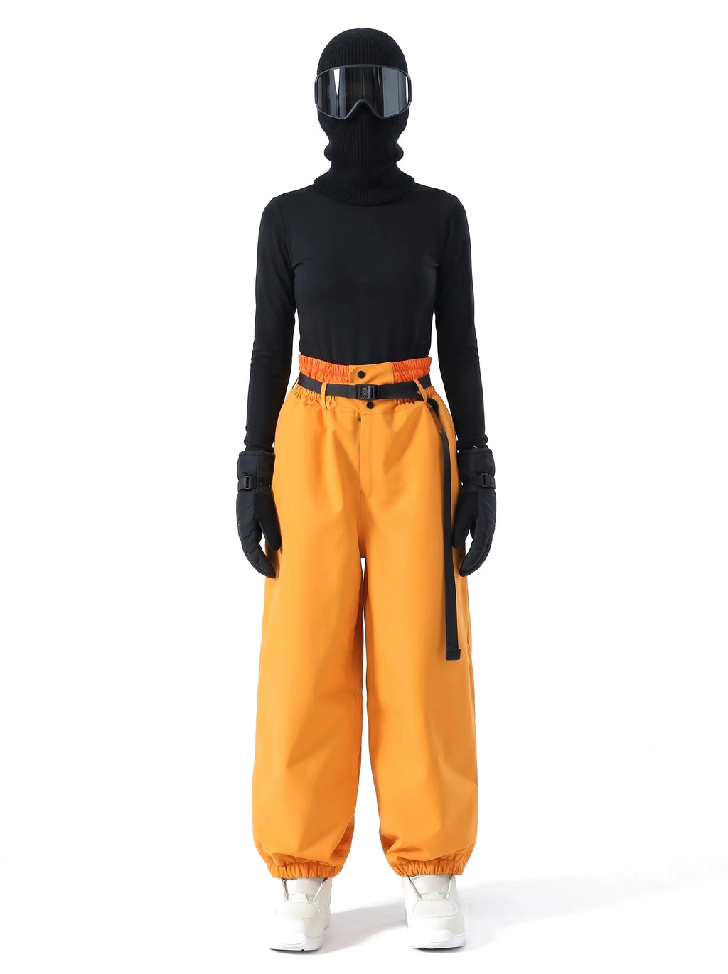 Pantalon de ski unisexe ample molletonné à bas élastiqués – Orange