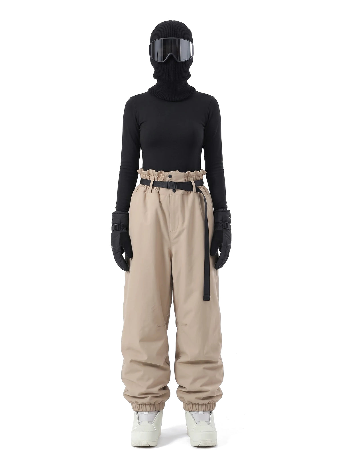 Pantalon de ski unisexe ample molletonné à bas élastiqués – Sable