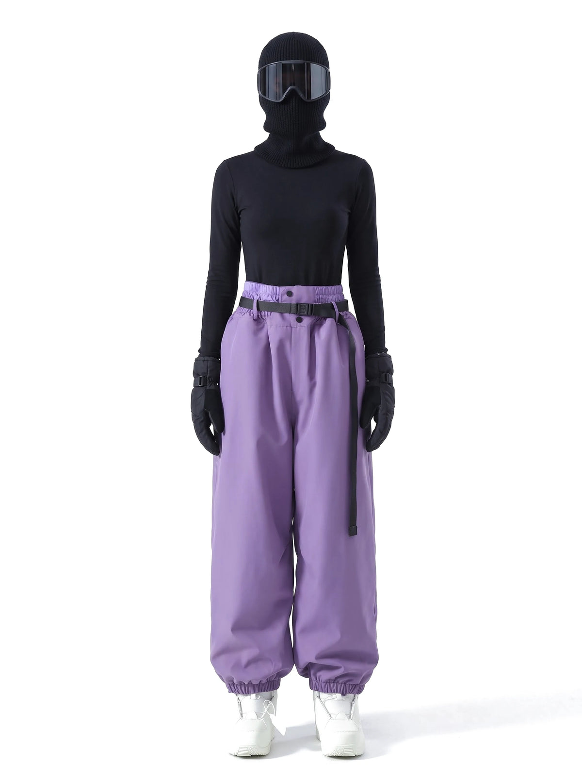 Pantalon de ski unisexe ample molletonné à bas élastiqués – Violet fumé