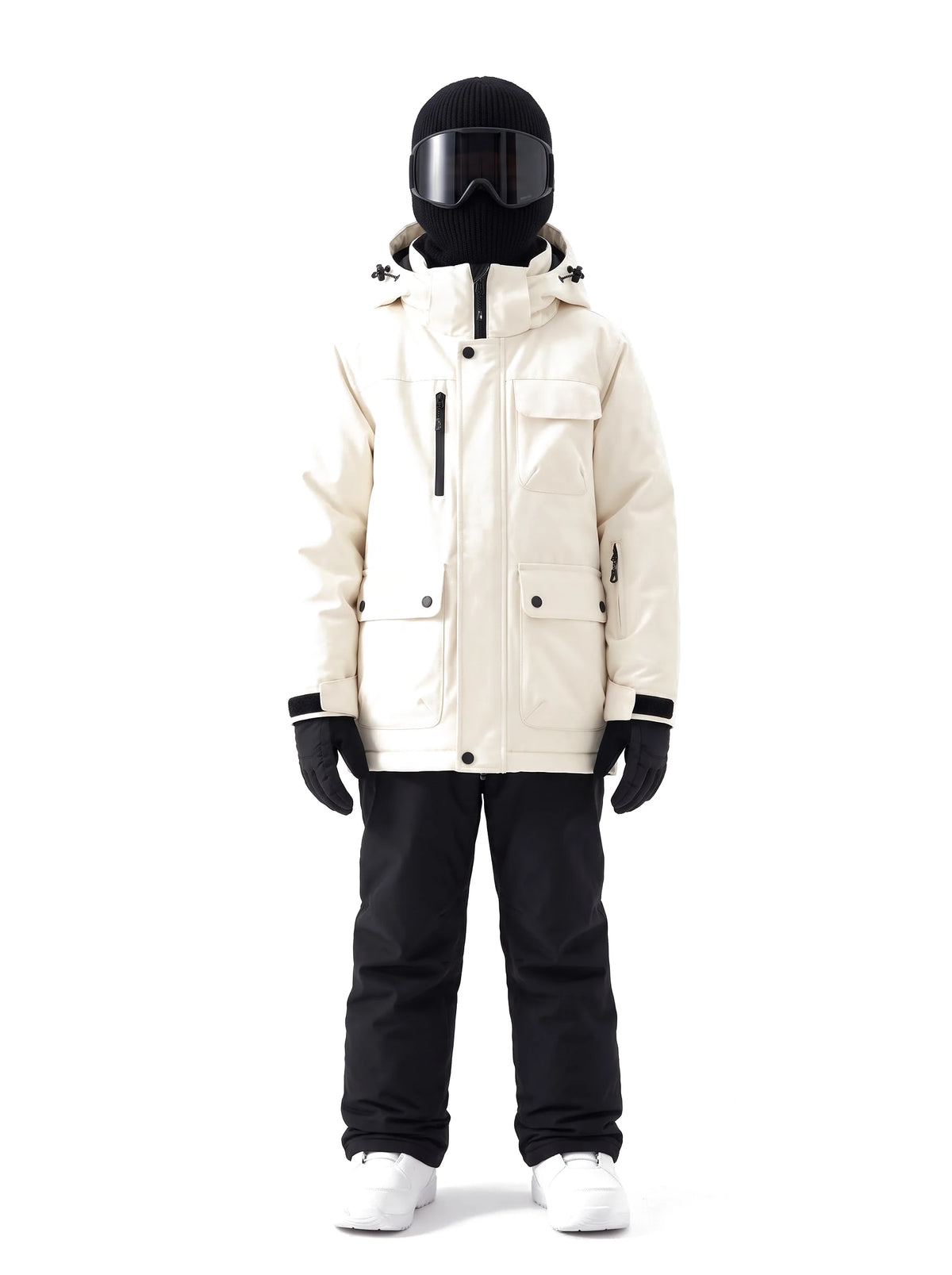 Veste de ski enfant à capuche amovible et doublure argentée – Crème