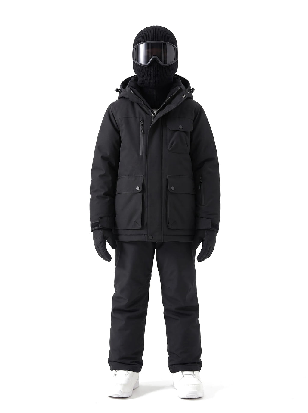 Veste de ski enfant à capuche amovible et doublure argentée – Noir