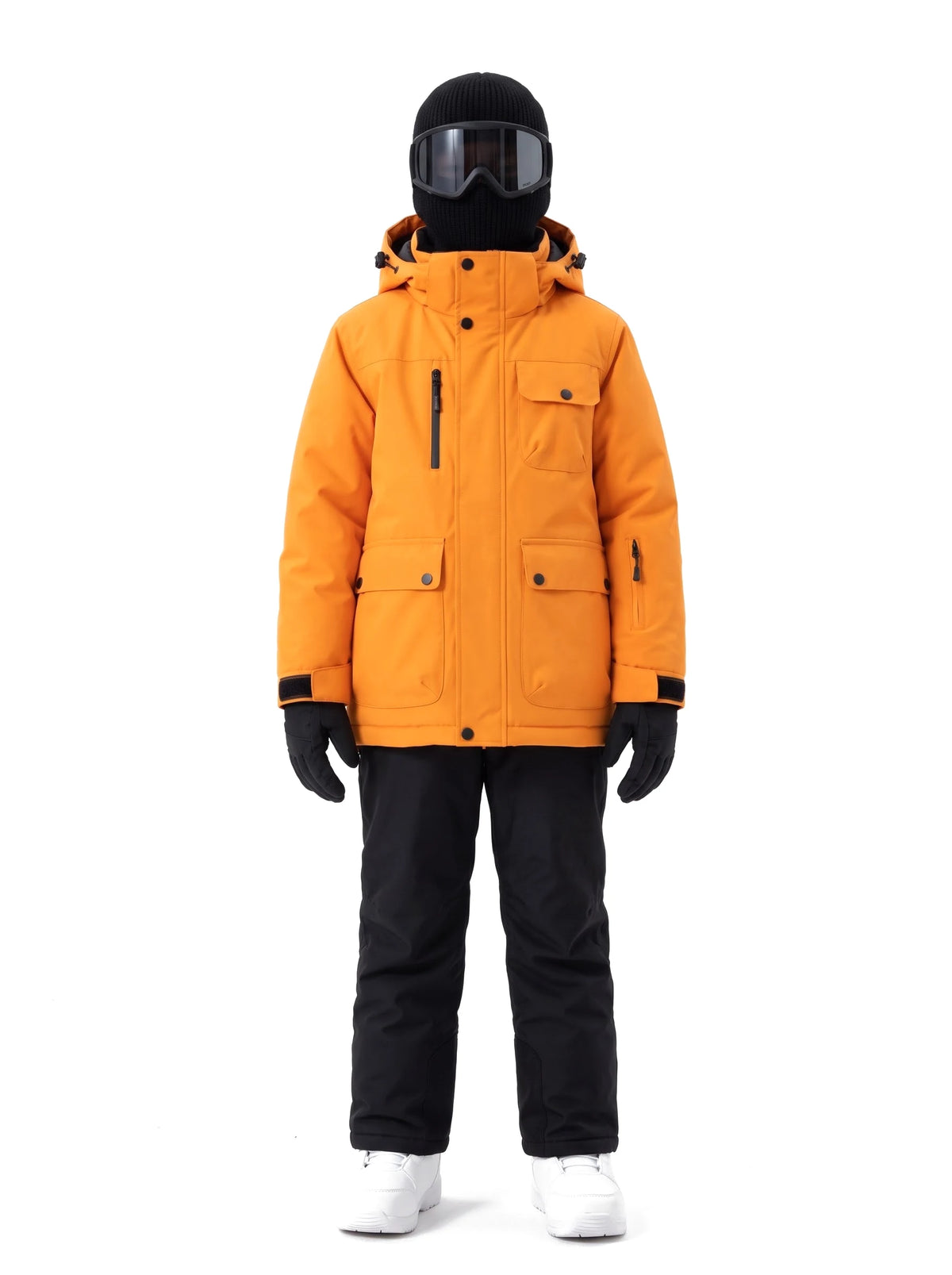 Veste de ski enfant à capuche amovible et doublure argentée – Orange