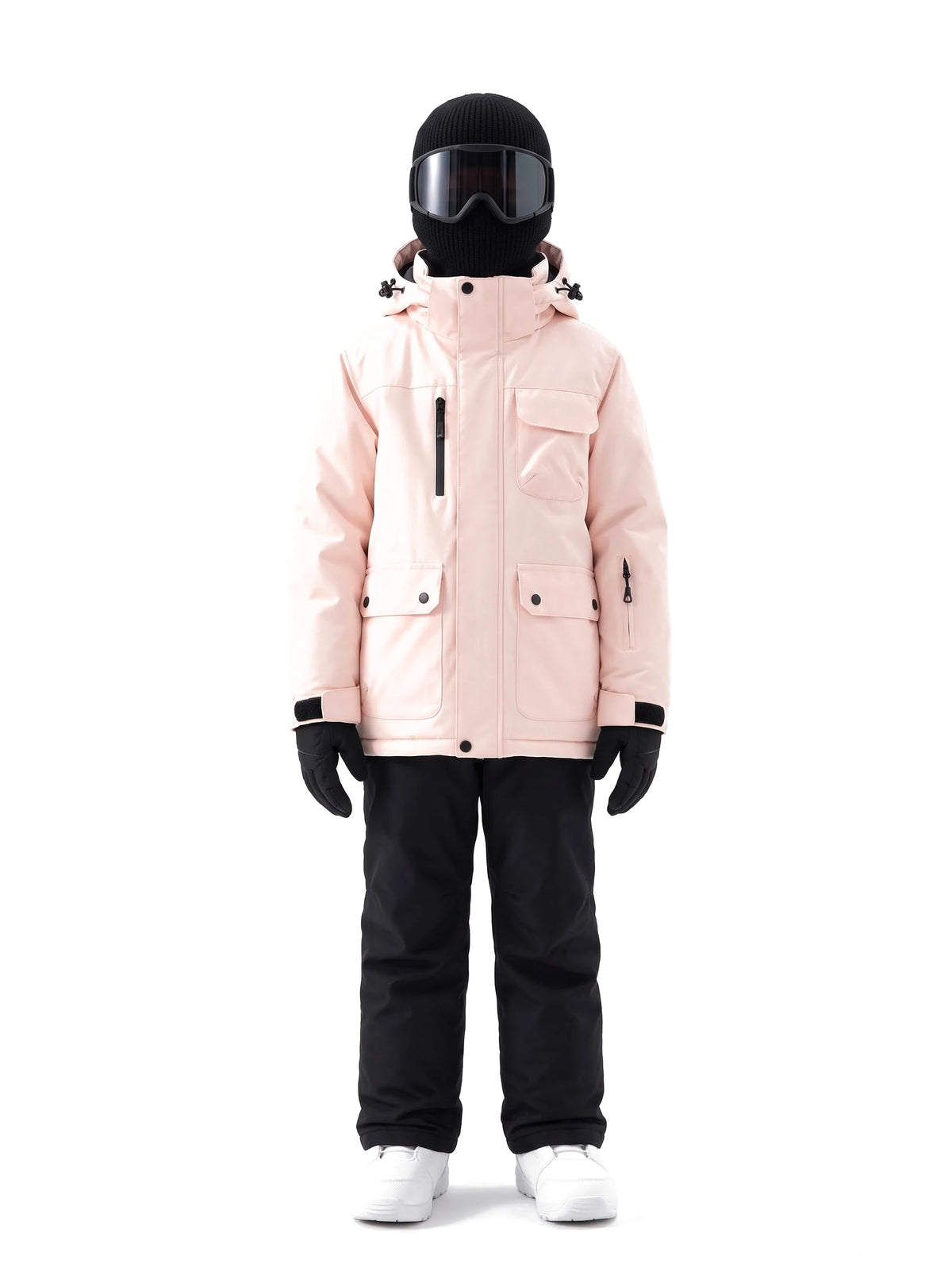 Veste de ski enfant à capuche amovible et doublure argentée – Rose poudré