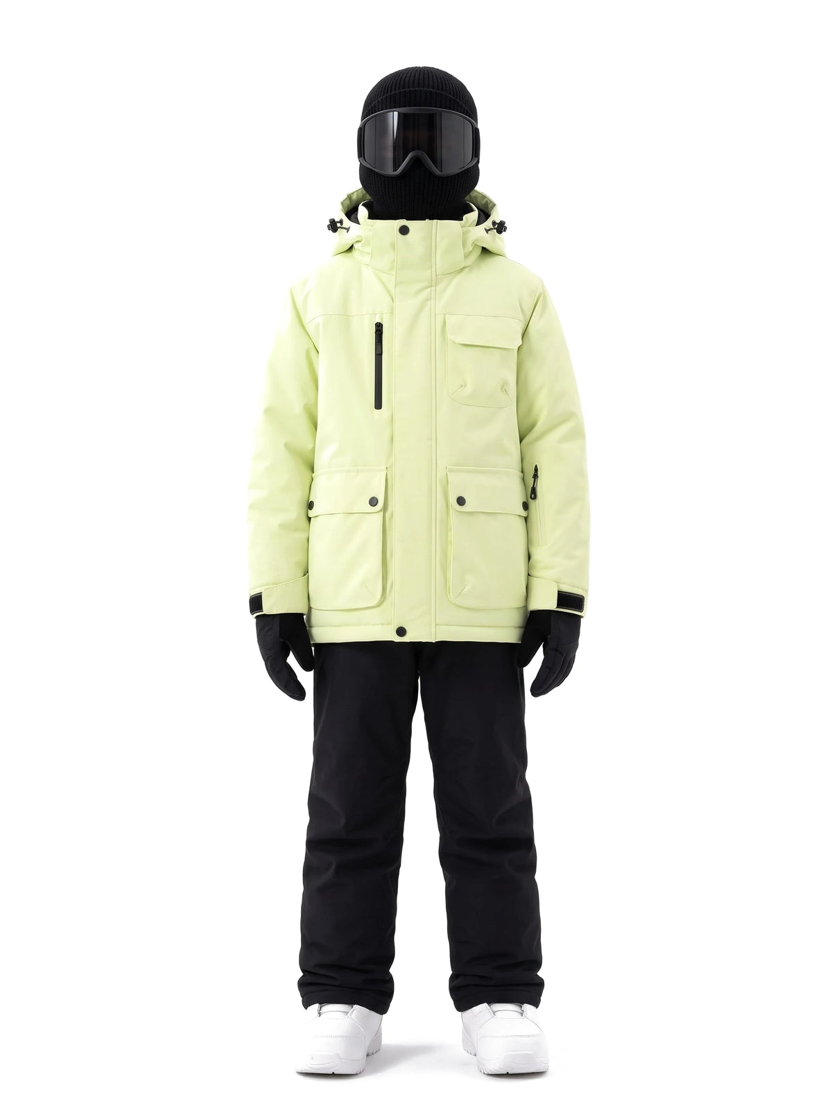 Veste de ski enfant à capuche amovible et doublure argentée – Vert anis