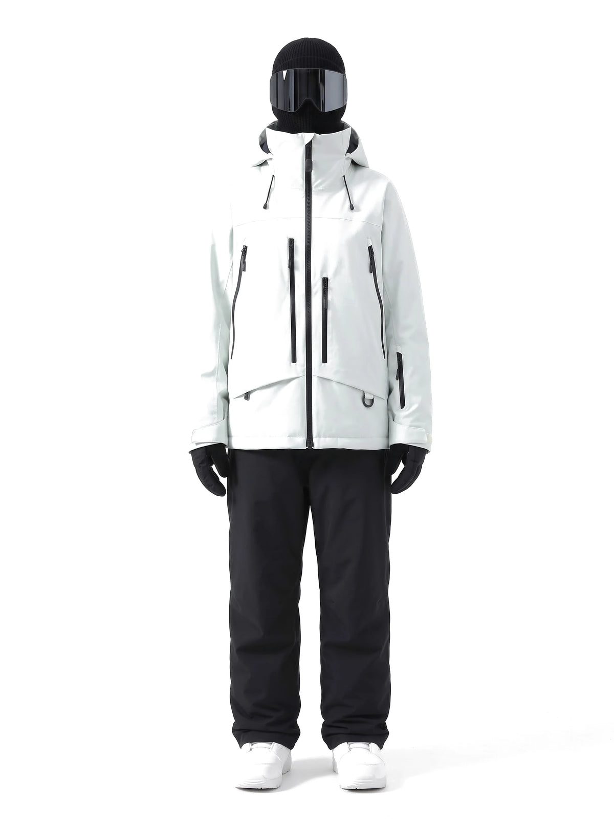 Veste de ski unisexe 3 couches à capuche et jupe pare-neige – Blanc glacier