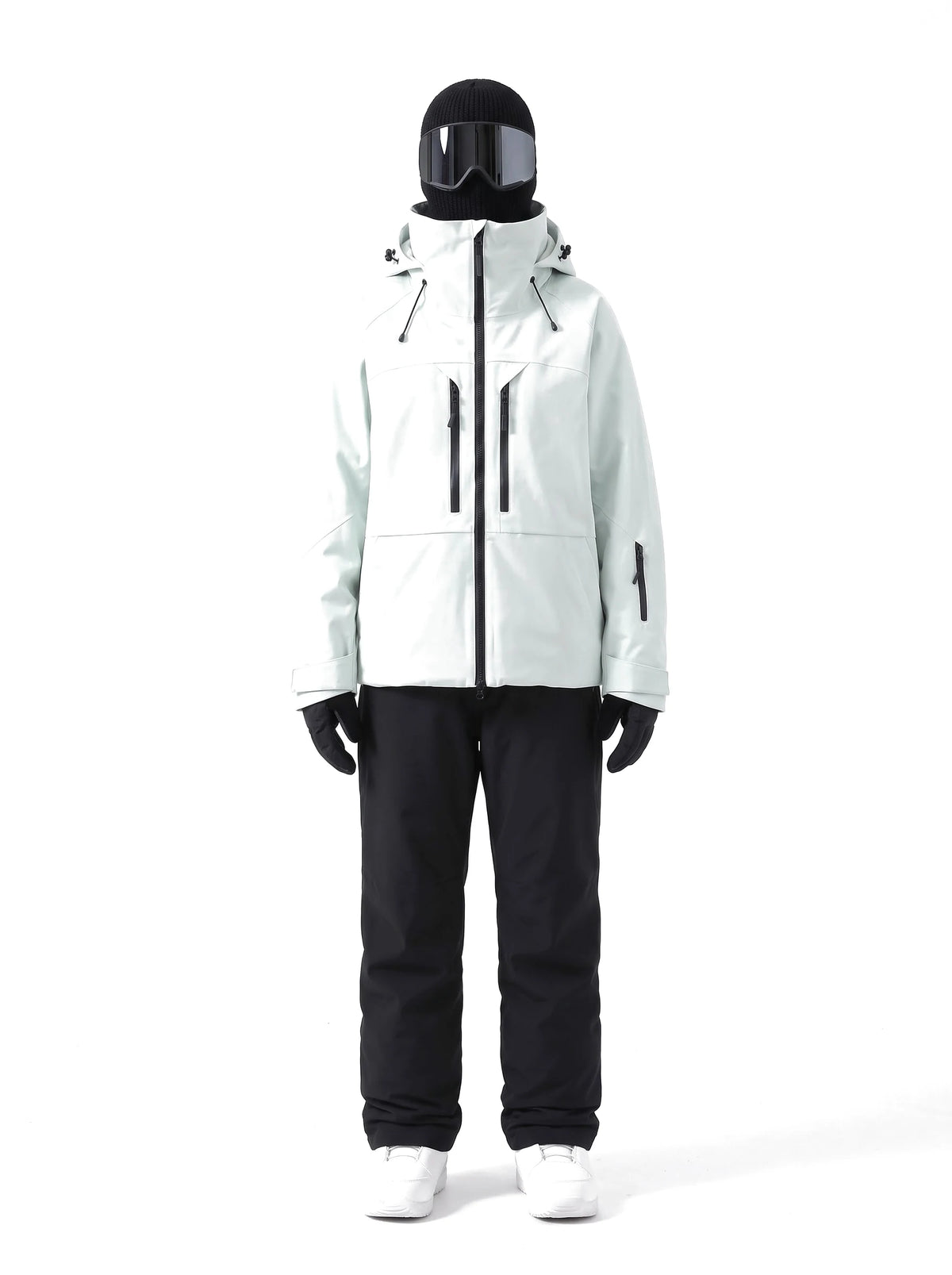 Veste de ski unisexe 3 couches à capuche et jupe pare-neige – Blanc cassé