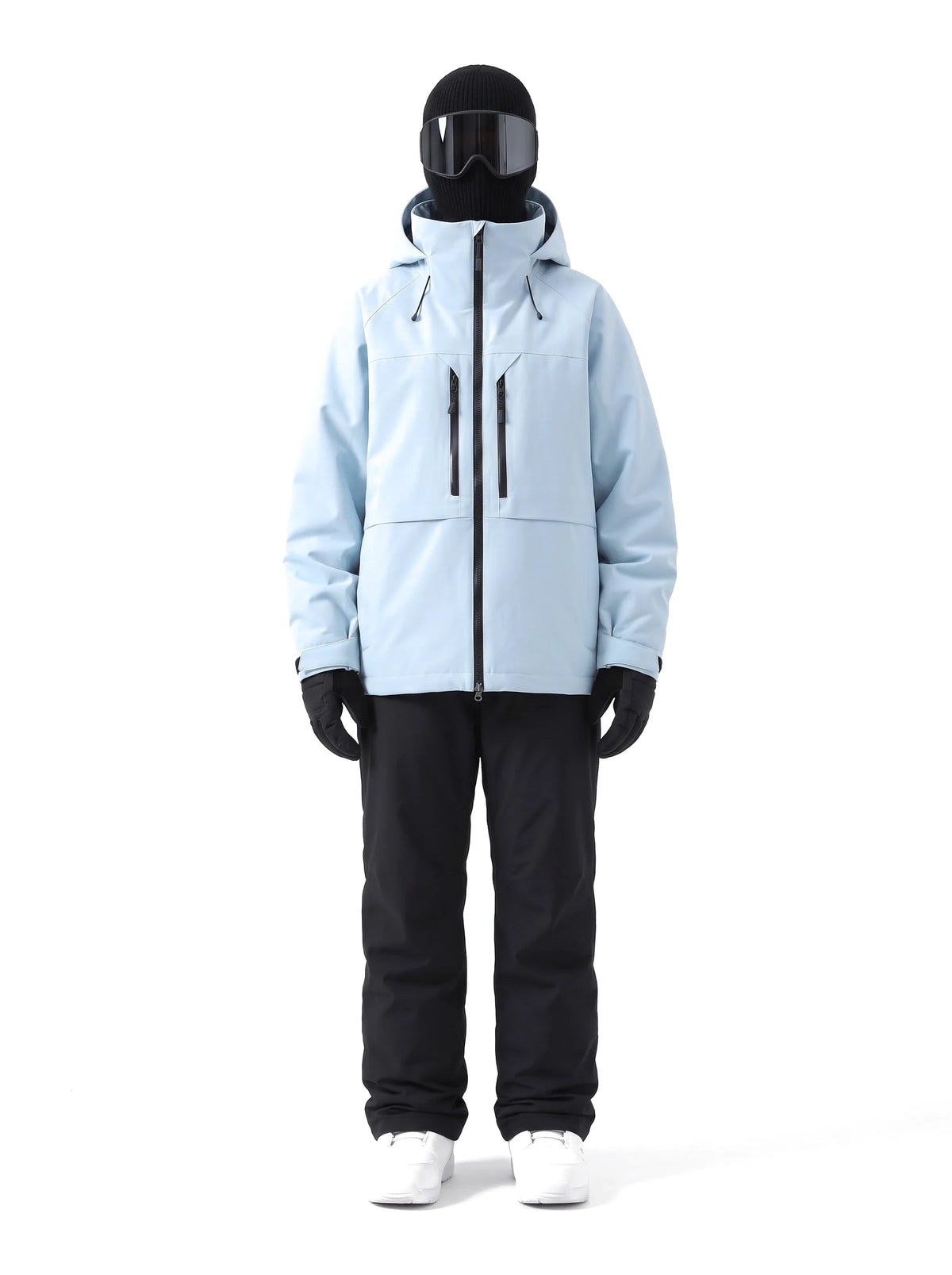 Veste de ski unisexe 3 couches à capuche et jupe pare-neige – Bleu ciel