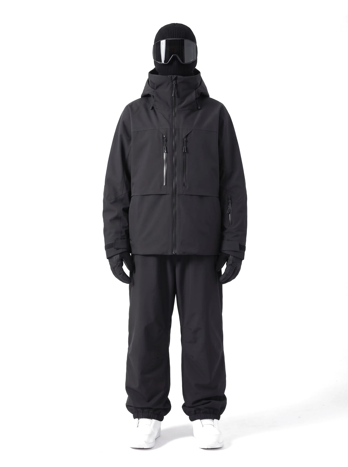 Veste de ski unisexe 3 couches à capuche et jupe pare-neige – Noir