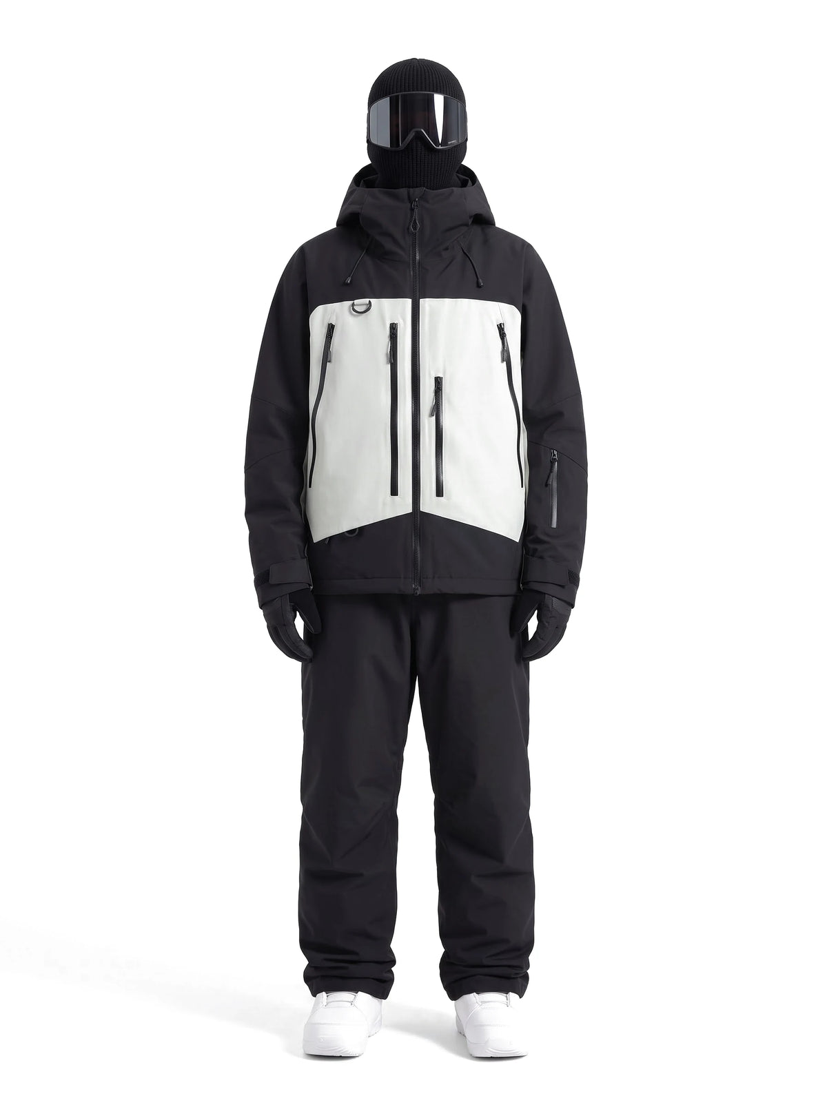 Veste de ski unisexe 3 couches à capuche et jupe pare-neige – Noir et blanc