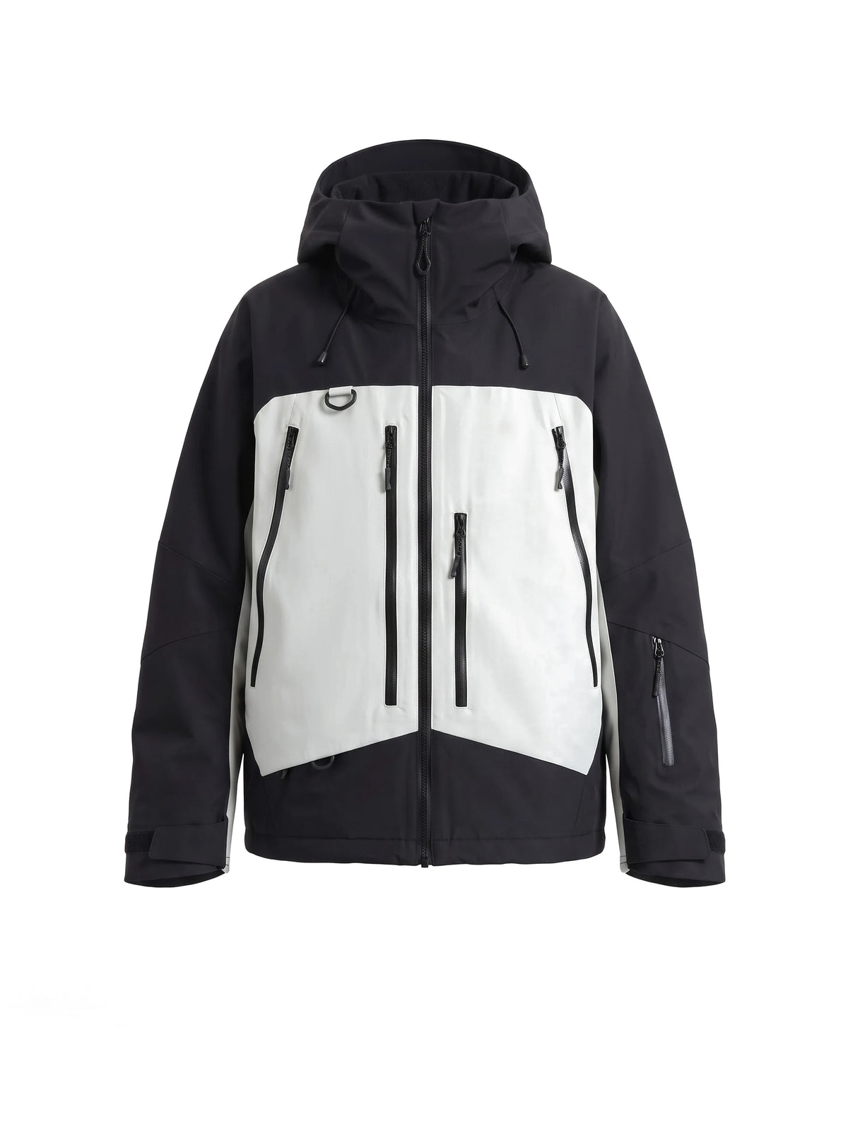 Veste de ski unisexe 3 couches à capuche et jupe pare-neige – Noir et blanc