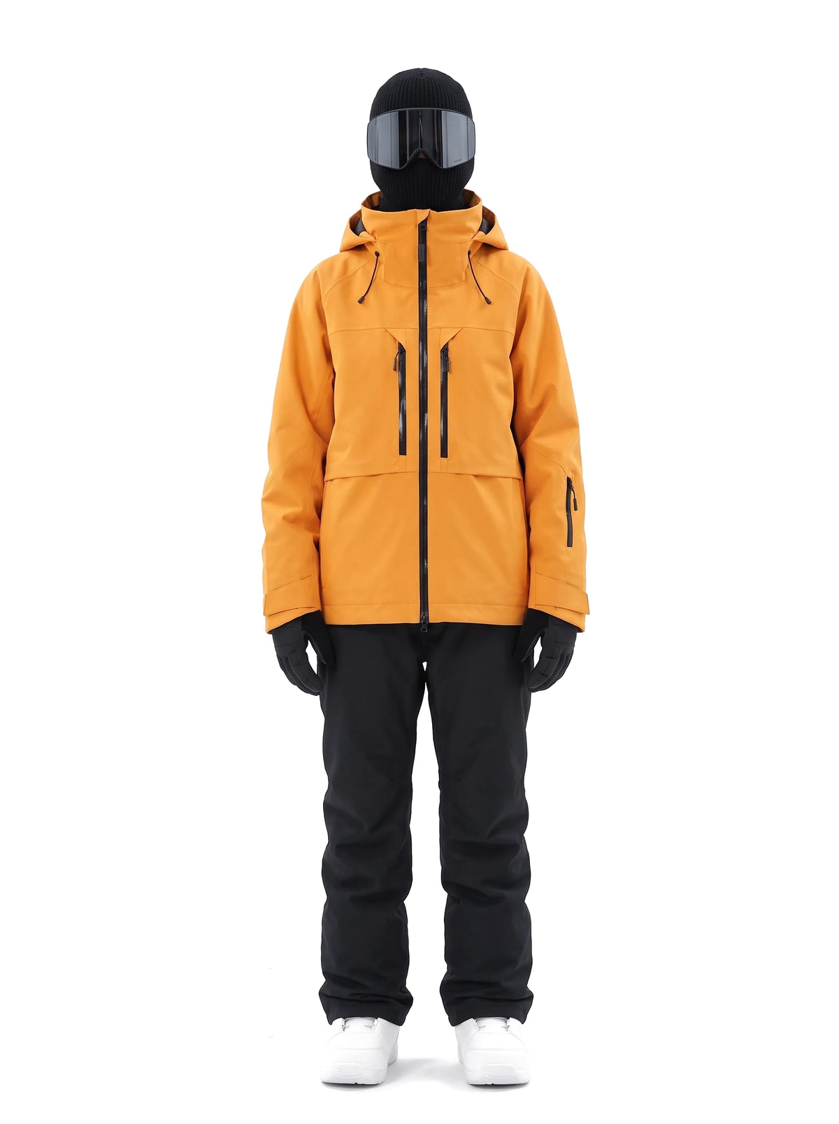 Veste de ski unisexe 3 couches à capuche et jupe pare-neige – Orange