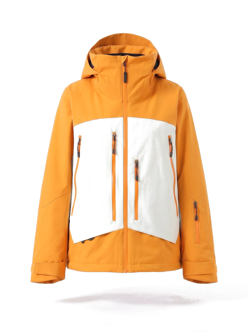 Veste de ski unisexe 3 couches à capuche et jupe pare-neige – Orange et blanc