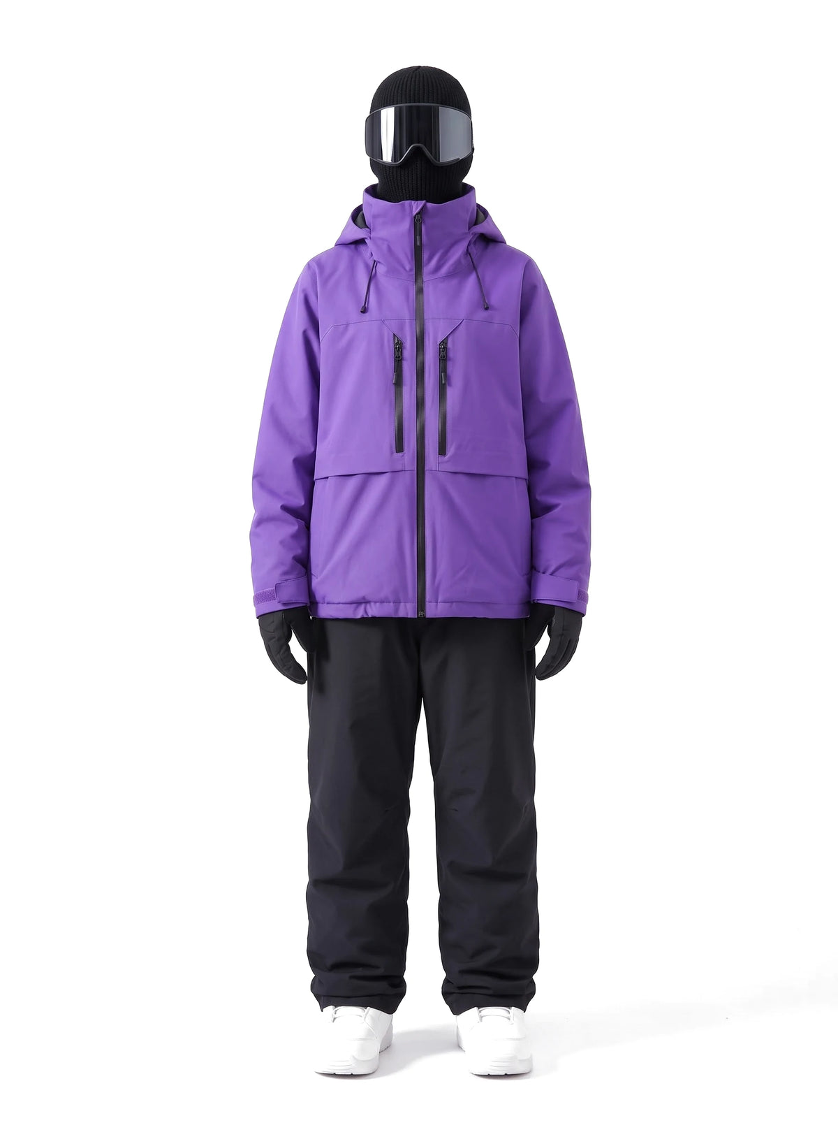 Veste de ski unisexe 3 couches à capuche et jupe pare-neige – Violet