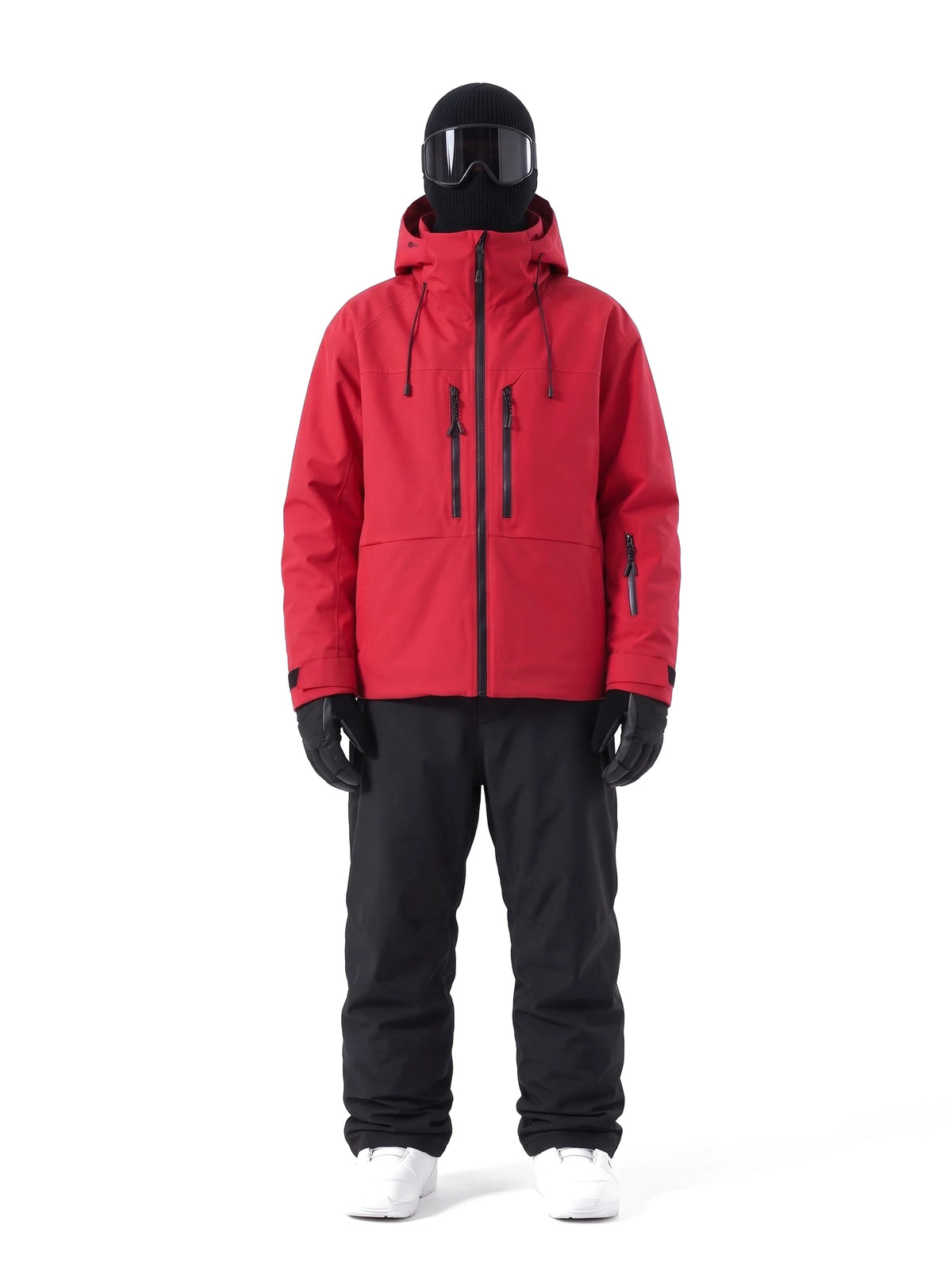 Veste de ski unisexe 3 couches ouatinée à capuche – Rouge